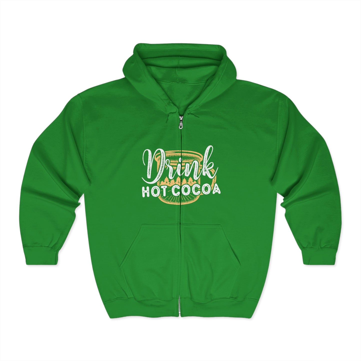 Christmas Unisex Full Zip Hooded Sweatshirt - Drink Hot Cocoa Design
