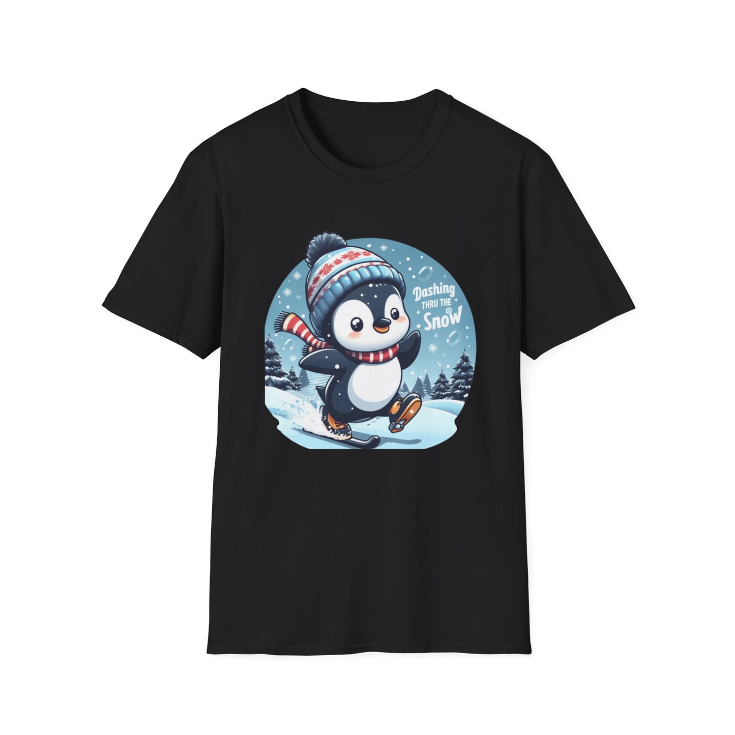 Christmas Unisex T-Shirt - Penguin Dashing Thru The Snow Design