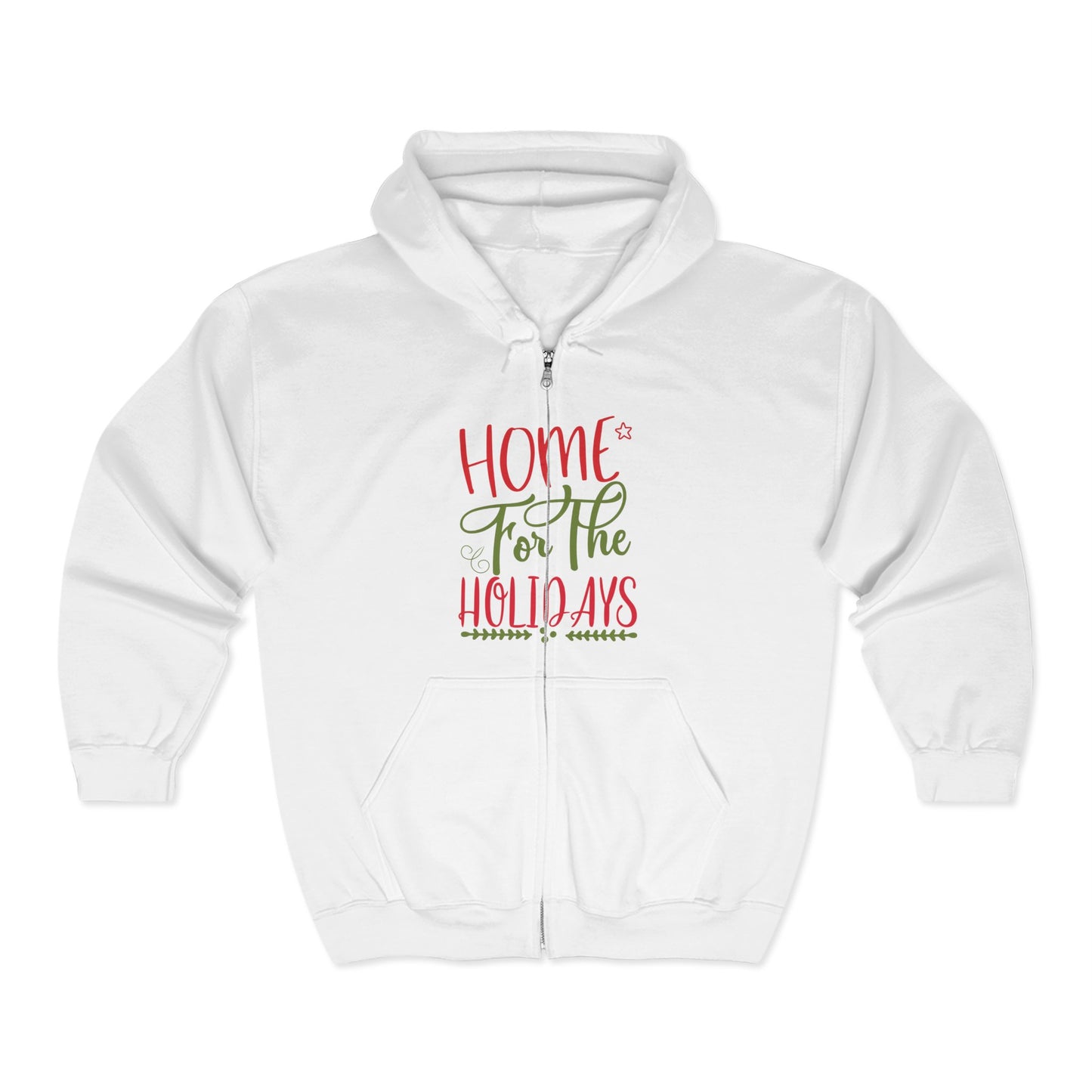 Christmas Unisex Full Zip Hooded Sweatshirt - Home For The Holidays Design