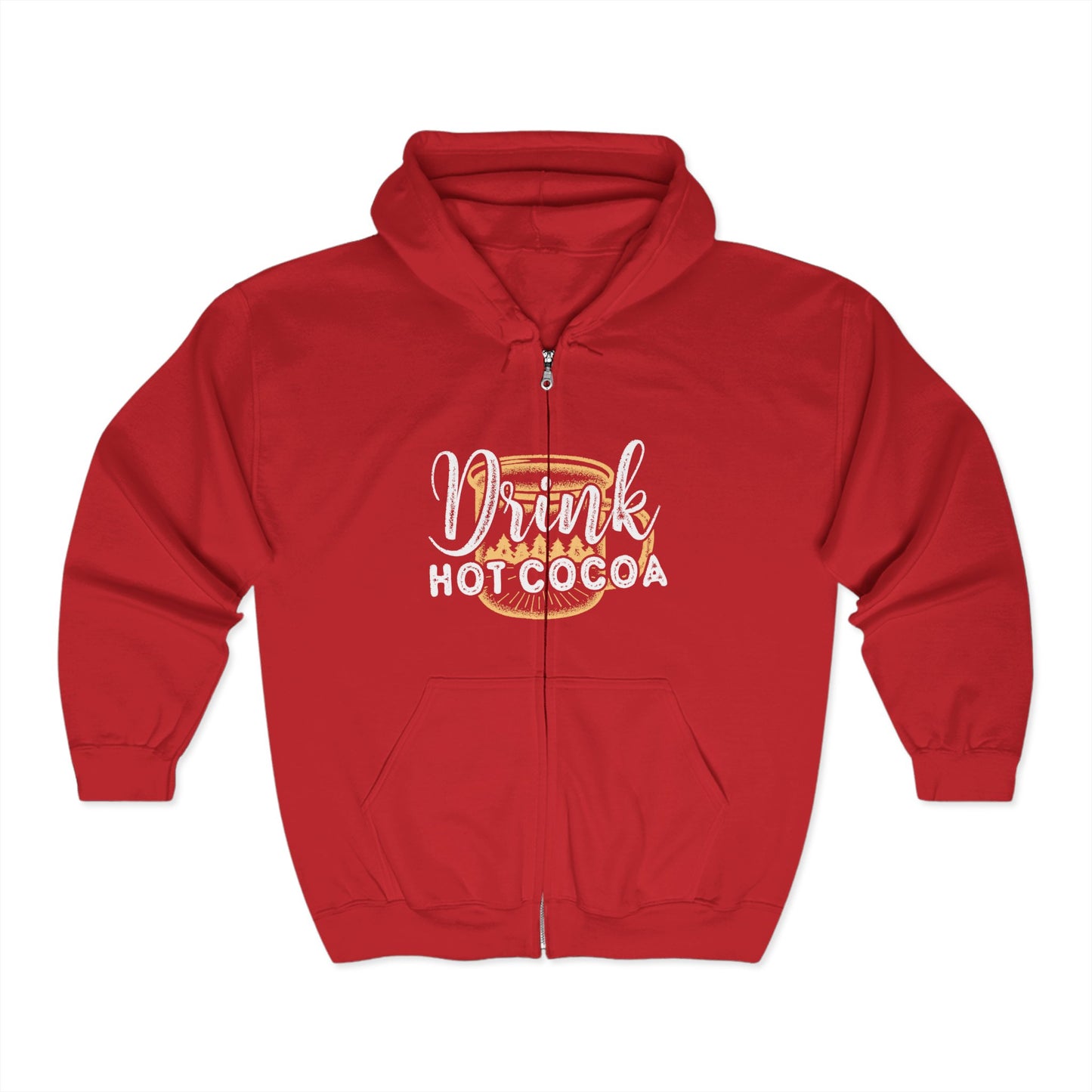 Christmas Unisex Full Zip Hooded Sweatshirt - Drink Hot Cocoa Design