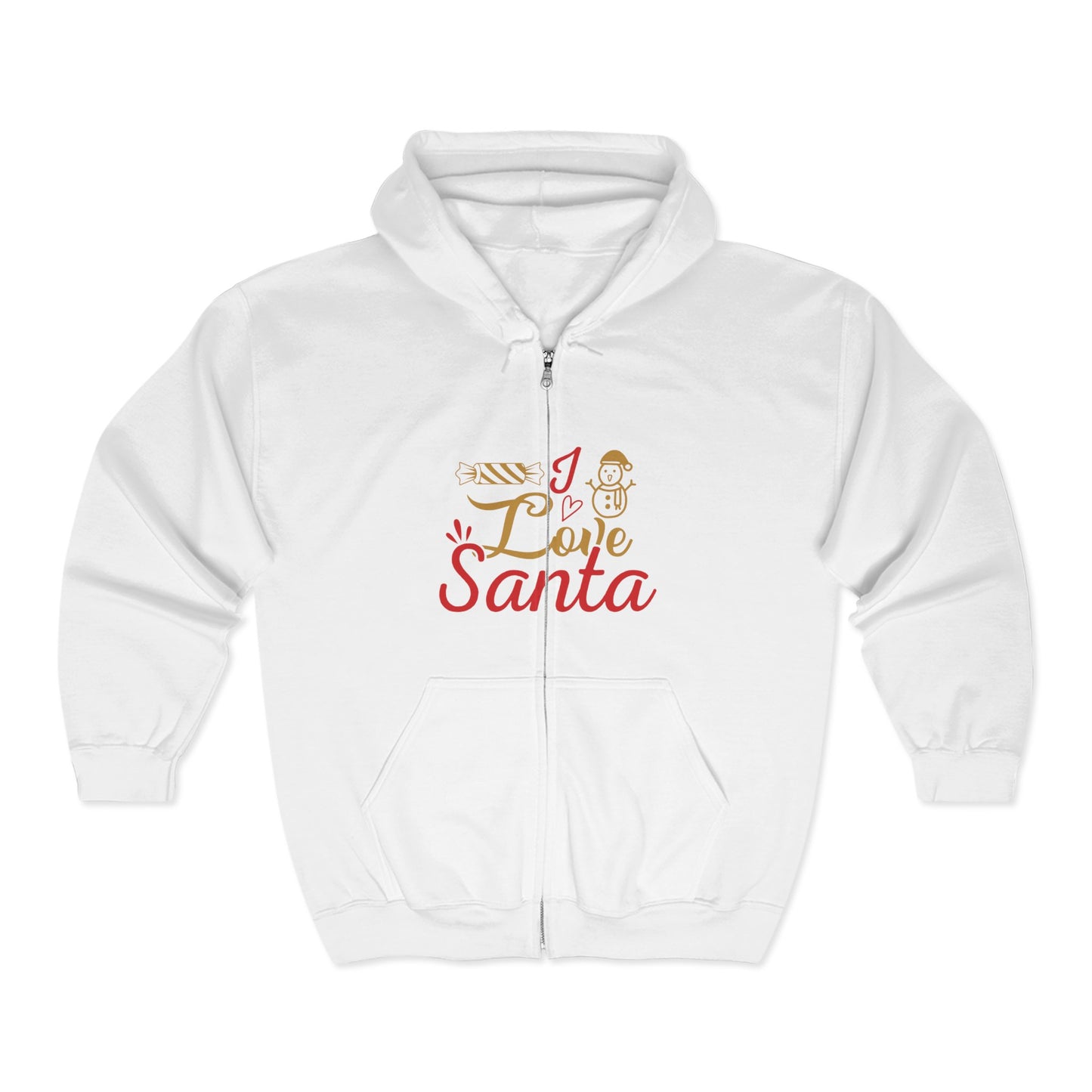 Christmas Unisex Full Zip Hooded Sweatshirt - Love Santa Design