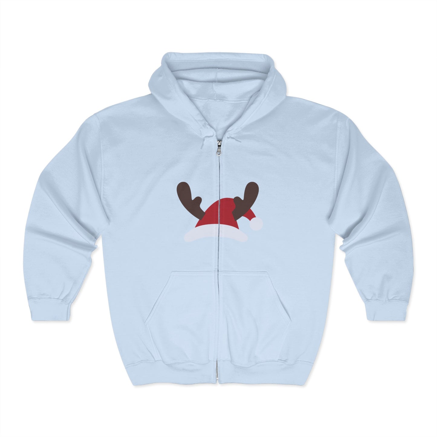 Christmas Unisex Full Zip Hooded Sweatshirt - Santa's Hat Design