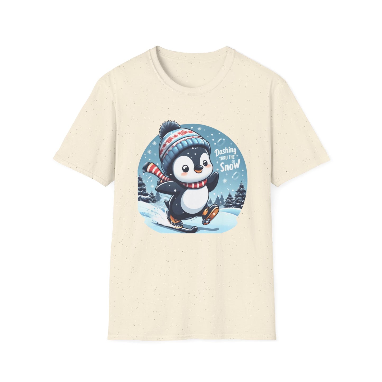 Christmas Unisex T-Shirt - Penguin Dashing Thru The Snow Design