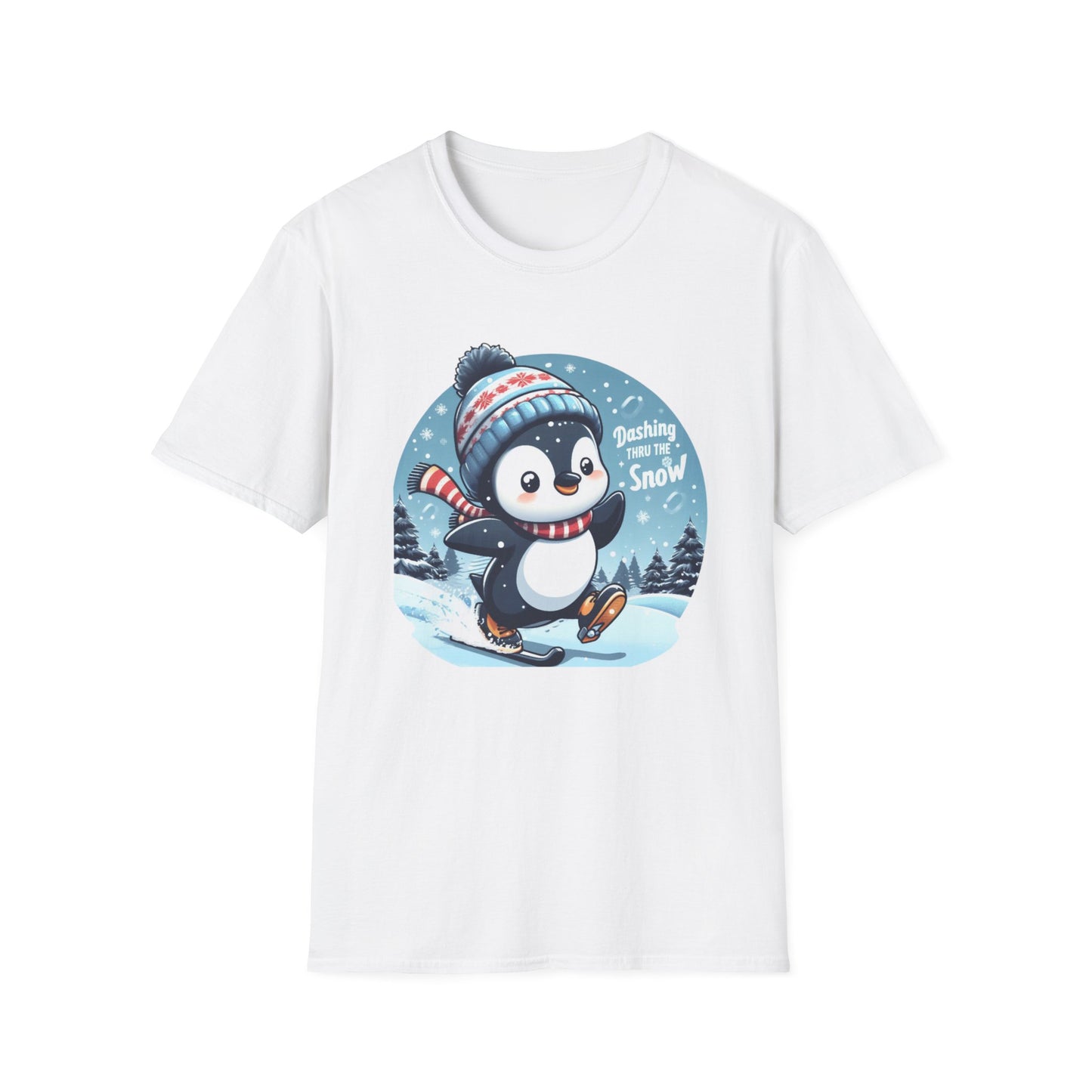 Christmas Unisex T-Shirt - Penguin Dashing Thru The Snow Design