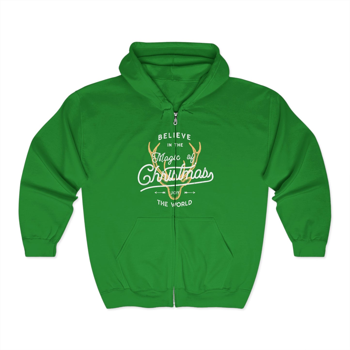 Christmas Unisex Full Zip Hooded Sweatshirt - Believe In The Magic Of Christmas Design