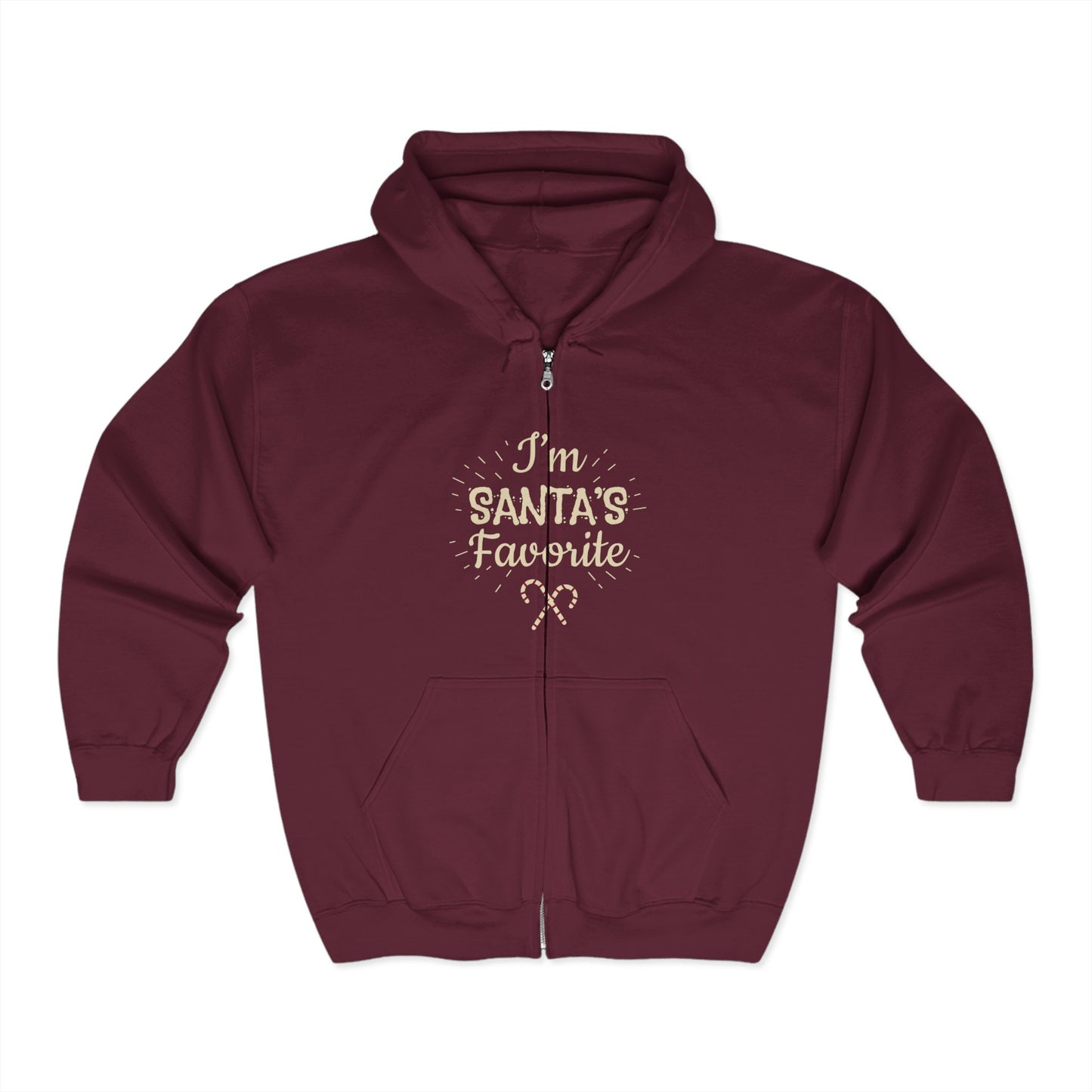 Christmas Unisex Full Zip Hooded Sweatshirt - I'm Santa's Favorite Design