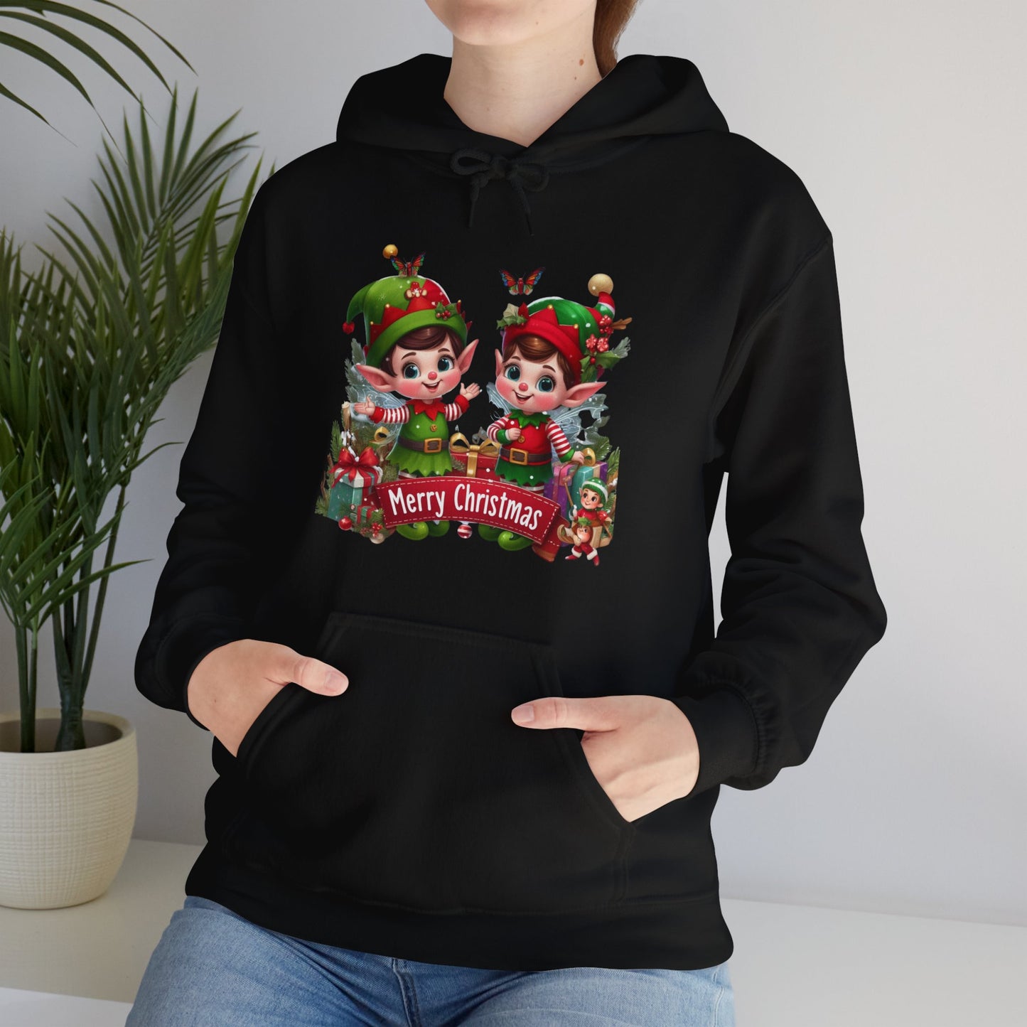 Festive Twin Elves Christmas Hoodie - Unisex