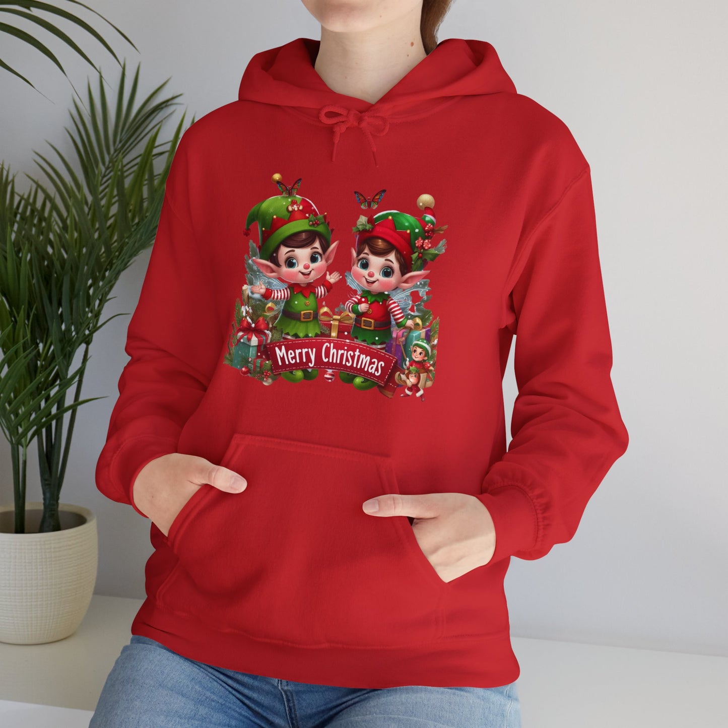 Festive Twin Elves Christmas Hoodie - Unisex
