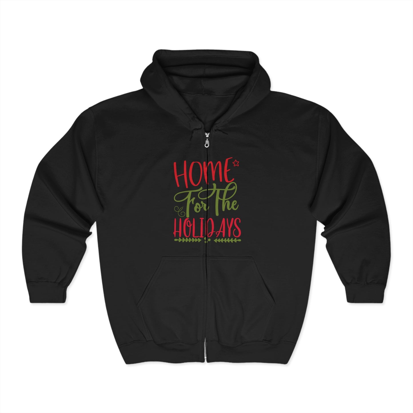 Christmas Unisex Full Zip Hooded Sweatshirt - Home For The Holidays Design