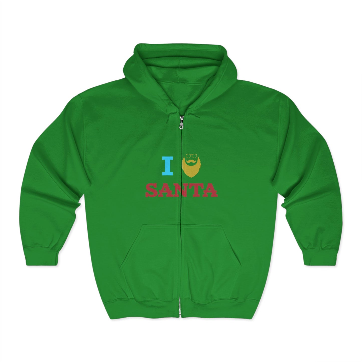 Christmas Unisex Full Zip Hooded Sweatshirt - I Love Santa Design