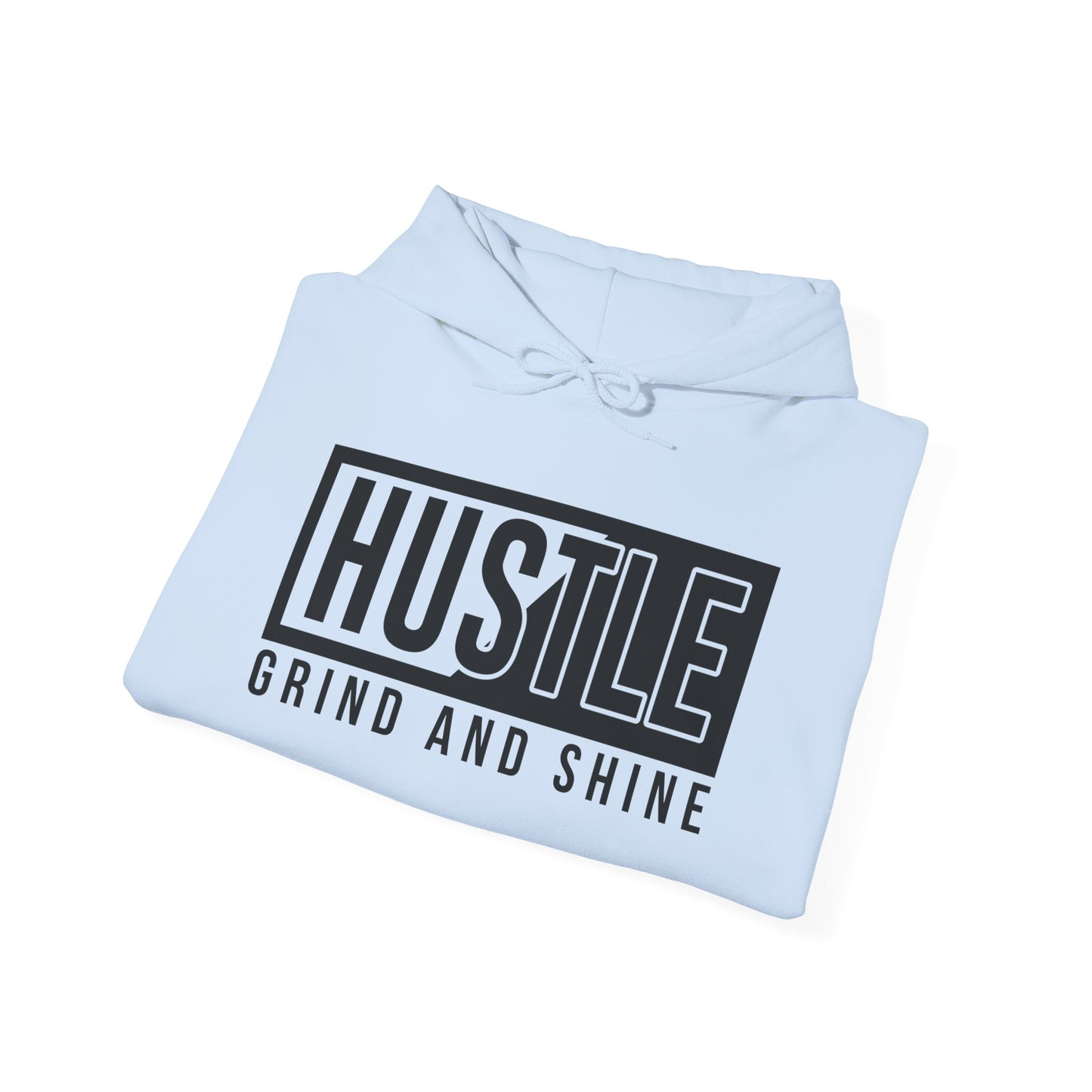 Hustle Grind Shine motivational hoodie in light blue - Folded