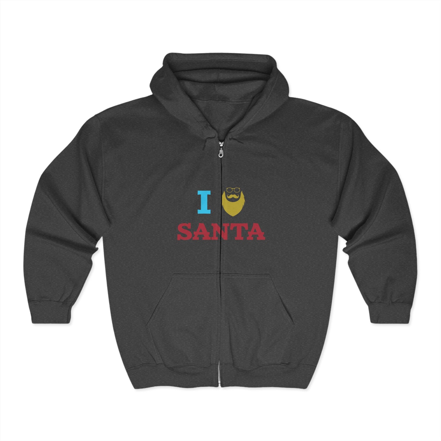 Christmas Unisex Full Zip Hooded Sweatshirt - I Love Santa Design