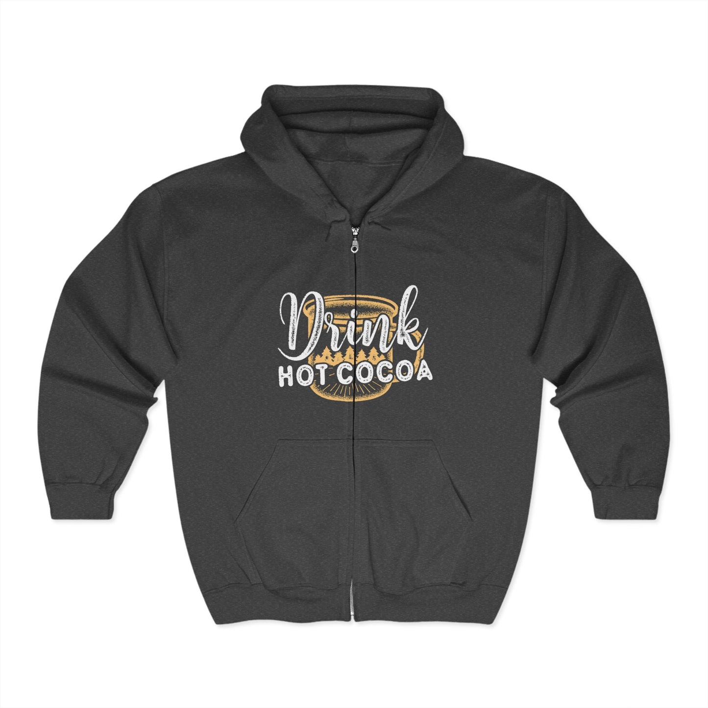 Christmas Unisex Full Zip Hooded Sweatshirt - Drink Hot Cocoa Design