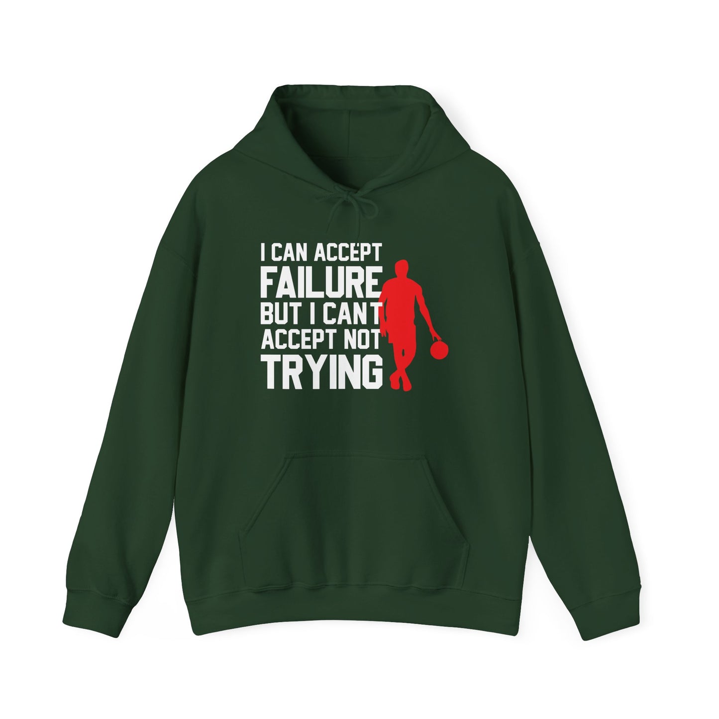 A green unisex hooded sweatshirt with text design on the front.