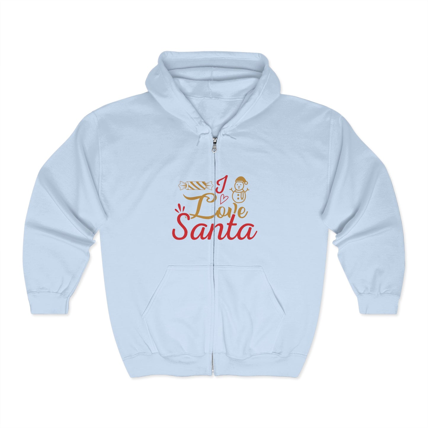 Christmas Unisex Full Zip Hooded Sweatshirt - Love Santa Design
