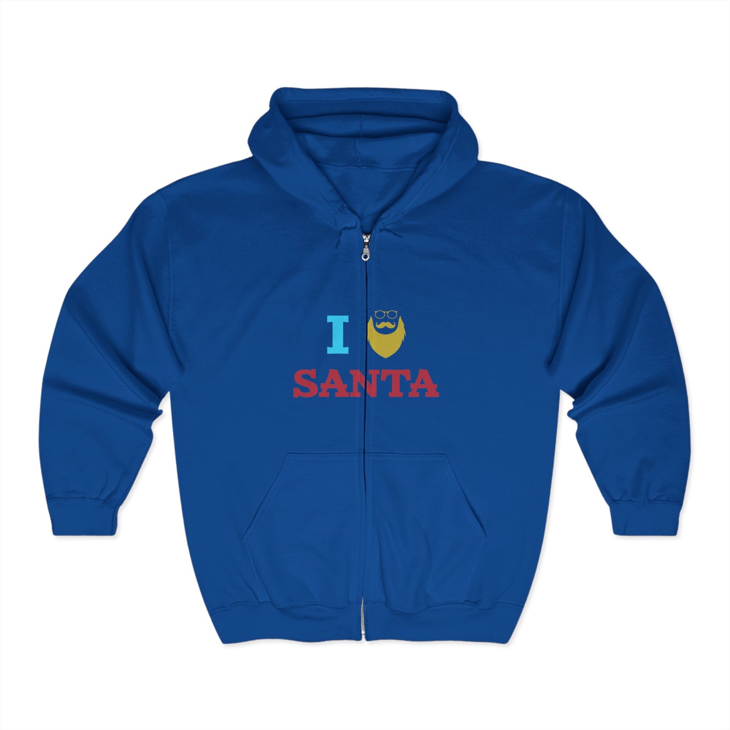 Christmas Unisex Full Zip Hooded Sweatshirt - I Love Santa Design