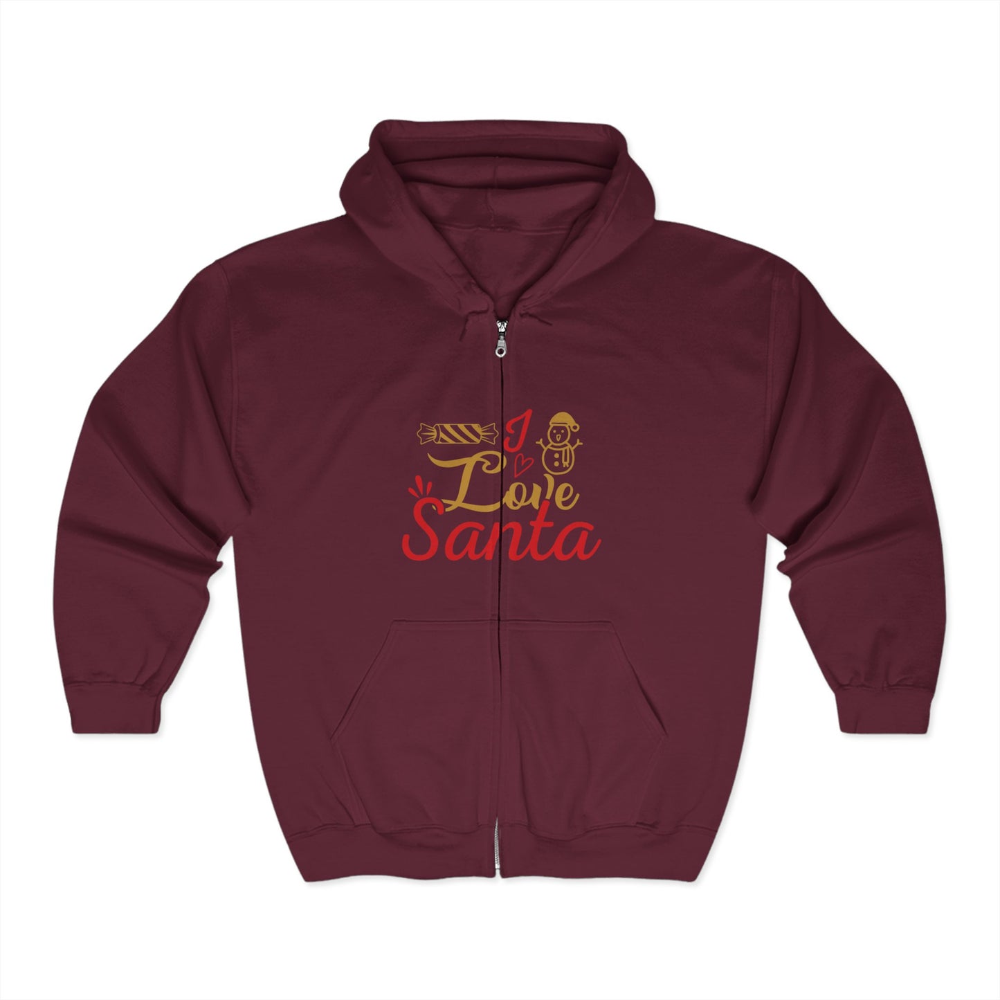 Christmas Unisex Full Zip Hooded Sweatshirt - Love Santa Design