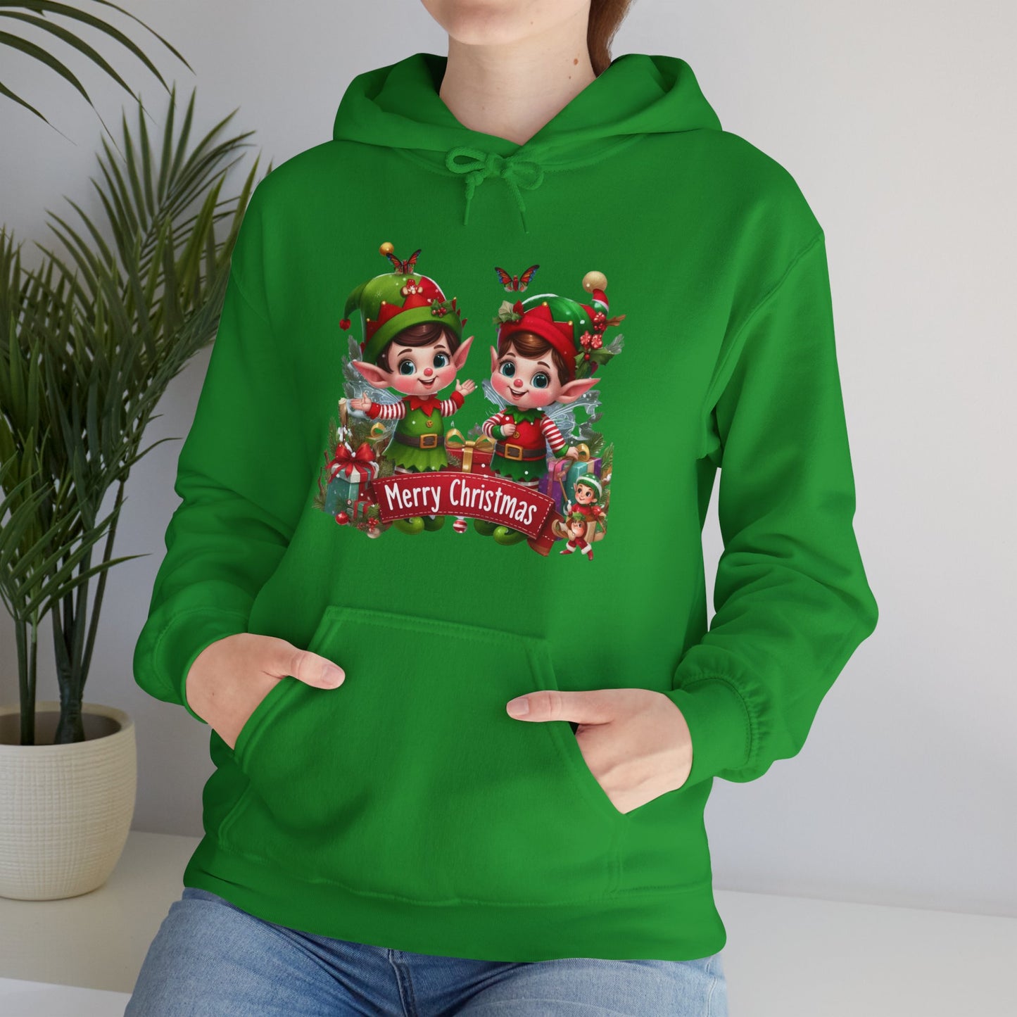 Festive Twin Elves Christmas Hoodie - Unisex
