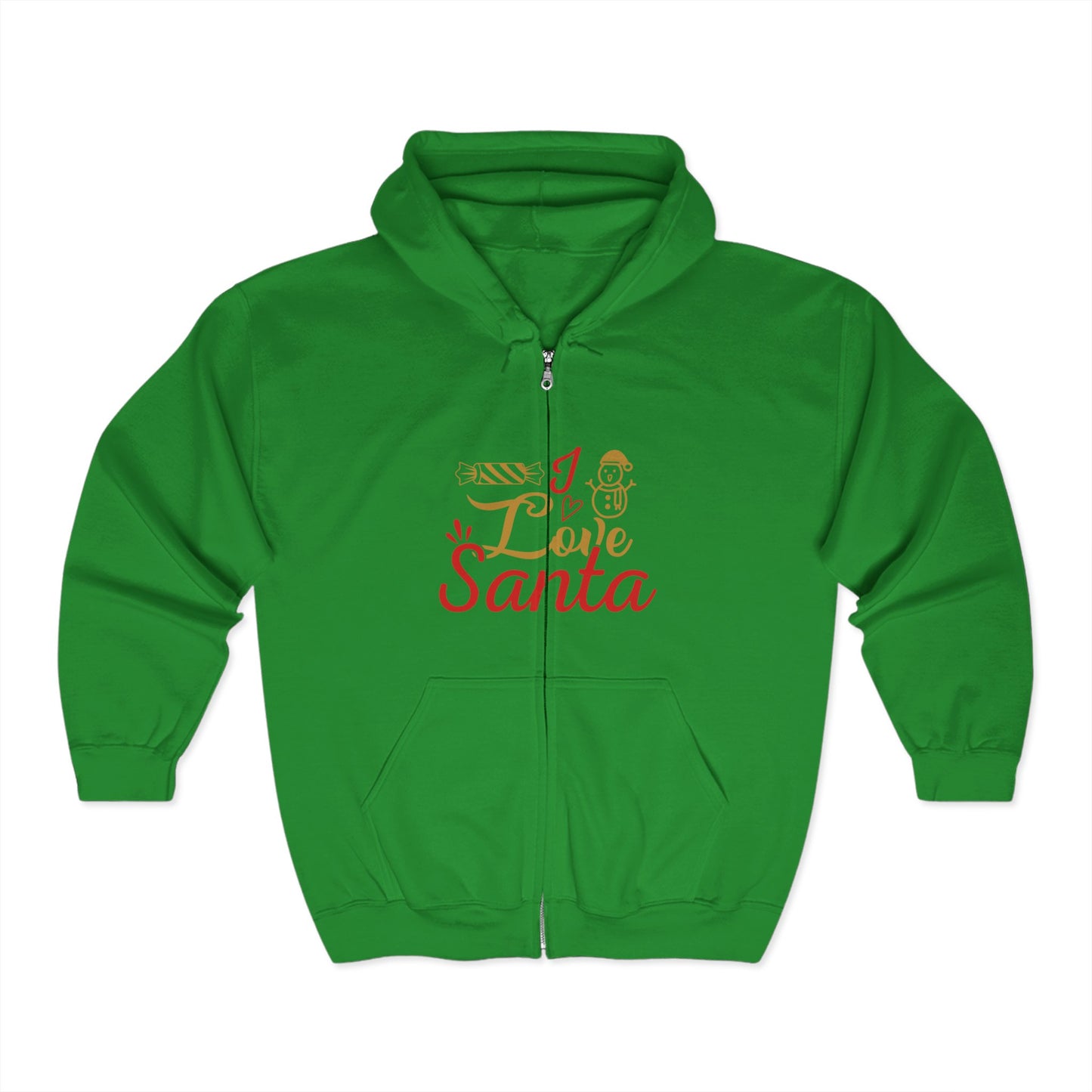 Christmas Unisex Full Zip Hooded Sweatshirt - Love Santa Design