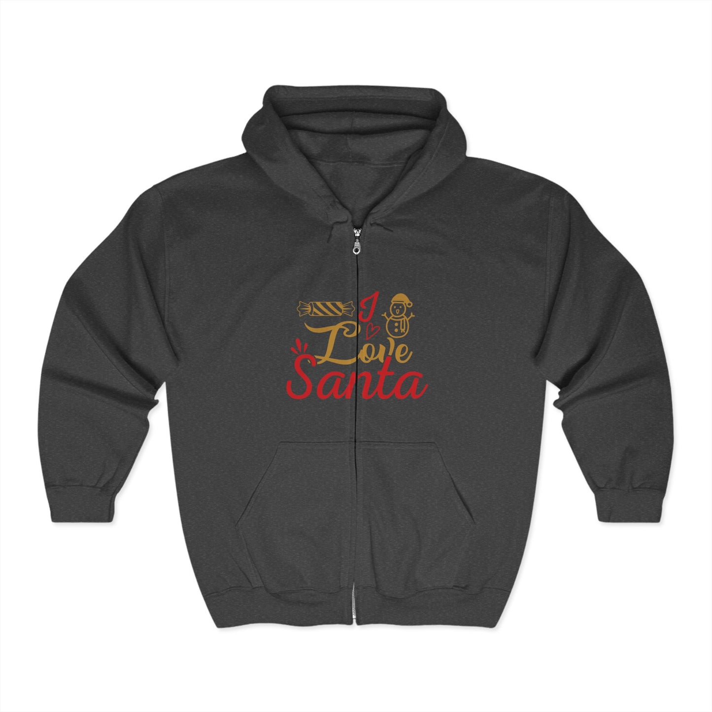 Christmas Unisex Full Zip Hooded Sweatshirt - Love Santa Design
