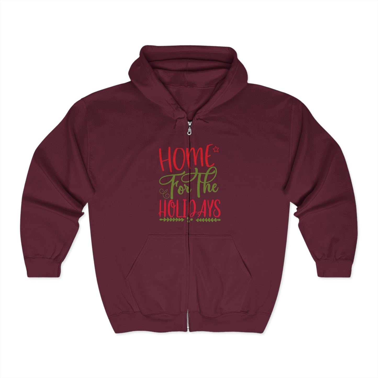 Christmas Unisex Full Zip Hooded Sweatshirt - Home For The Holidays Design