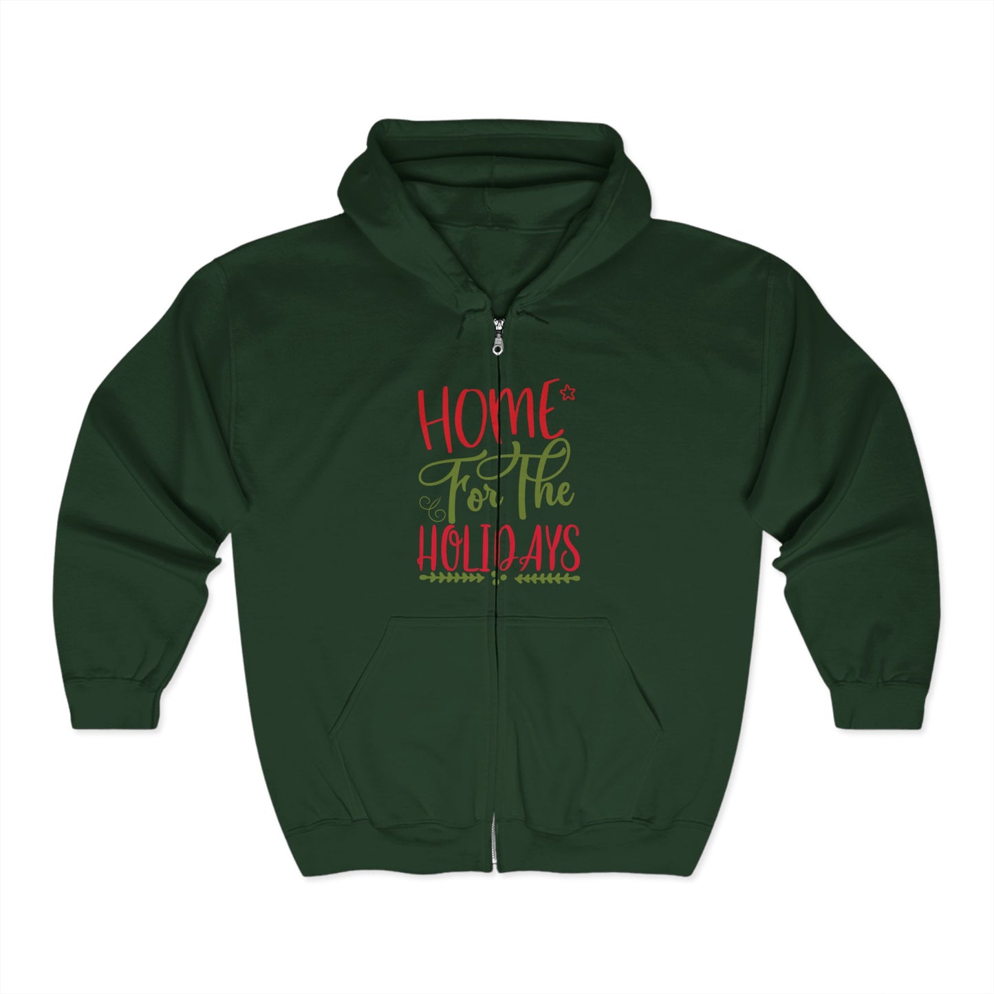 Christmas Unisex Full Zip Hooded Sweatshirt - Home For The Holidays Design