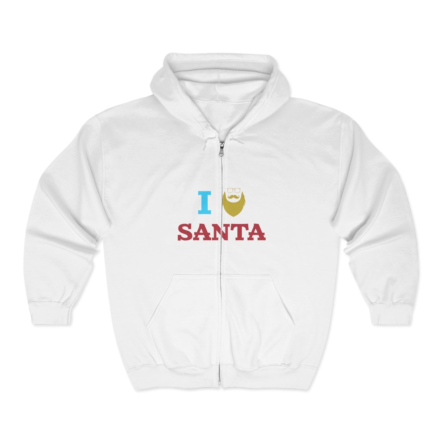 Christmas Unisex Full Zip Hooded Sweatshirt - I Love Santa Design