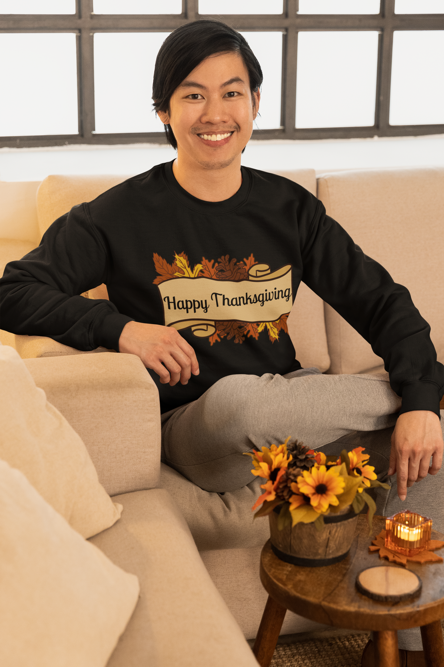 Happy Thanksgiving Scroll Thanksgiving Sweatshirt - Unisex - Motivational Treats