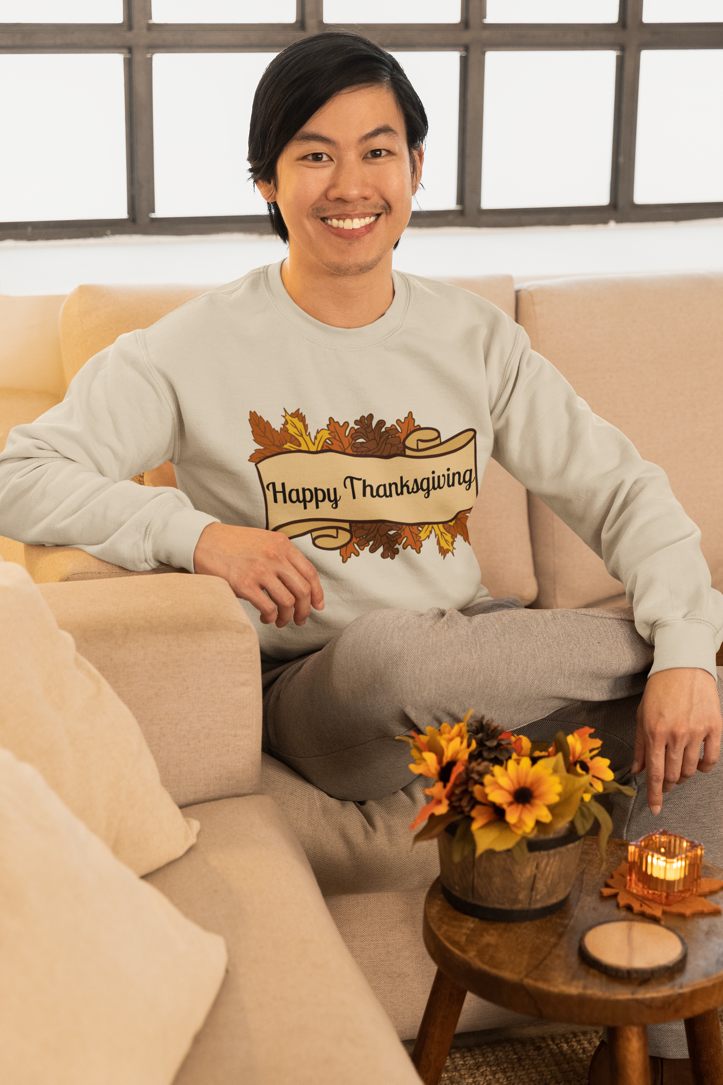 Happy Thanksgiving Scroll Thanksgiving Sweatshirt - Unisex - Motivational Treats