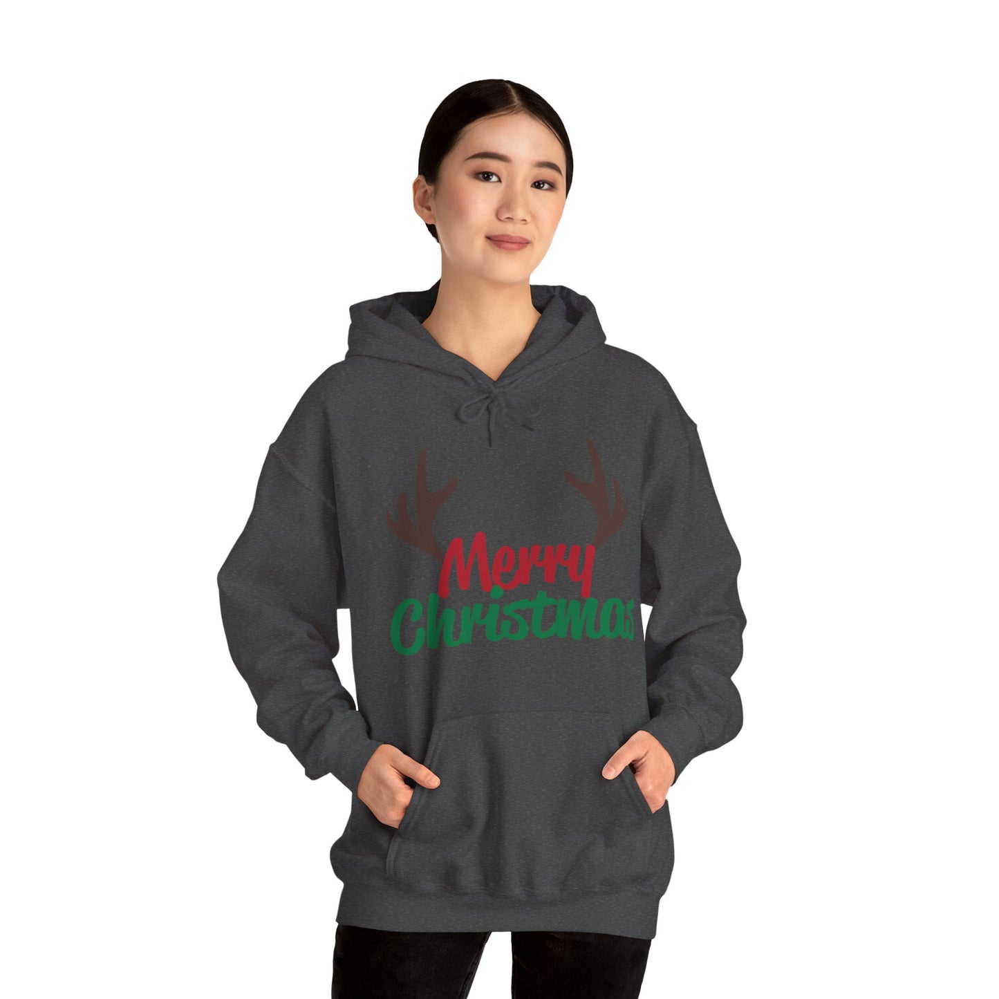 Christmas Unisex Hooded Sweatshirt - Merry Christmas Reindeer Antlers Design