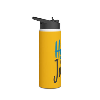 Stainless Steel Water Bottle, Standard Lid - Festive Holly Jolly Design with Yellow Background