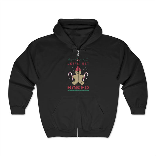 Christmas Unisex Full Zip Hooded Sweatshirt - Let's Get Baked Design