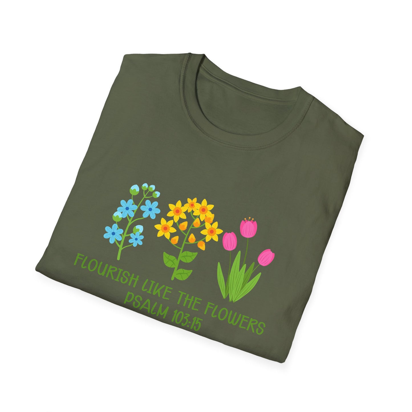 Christian Unisex T-Shirt - Flourish Like The Flowers Design