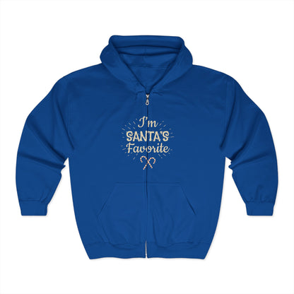 Christmas Unisex Full Zip Hooded Sweatshirt - I'm Santa's Favorite Design