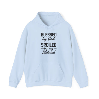 Christian Unisex Hooded Sweatshirt - Blessed By God Spoiled By My Husband Design