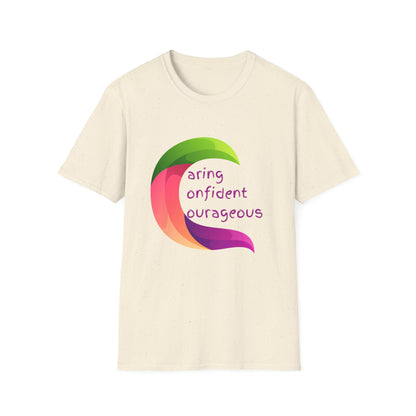 Motivational Unisex T-Shirt - Caring Confident Courageous Design