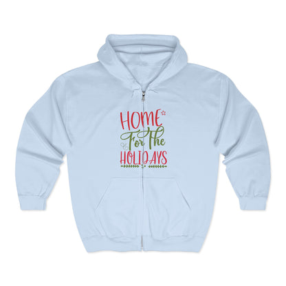 Christmas Unisex Full Zip Hooded Sweatshirt - Home For The Holidays Design