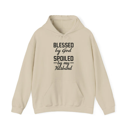 Christian Unisex Hooded Sweatshirt - Blessed By God Spoiled By My Husband Design