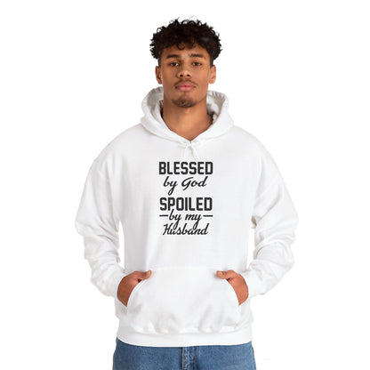 Christian Unisex Hooded Sweatshirt - Blessed By God Spoiled By My Husband Design