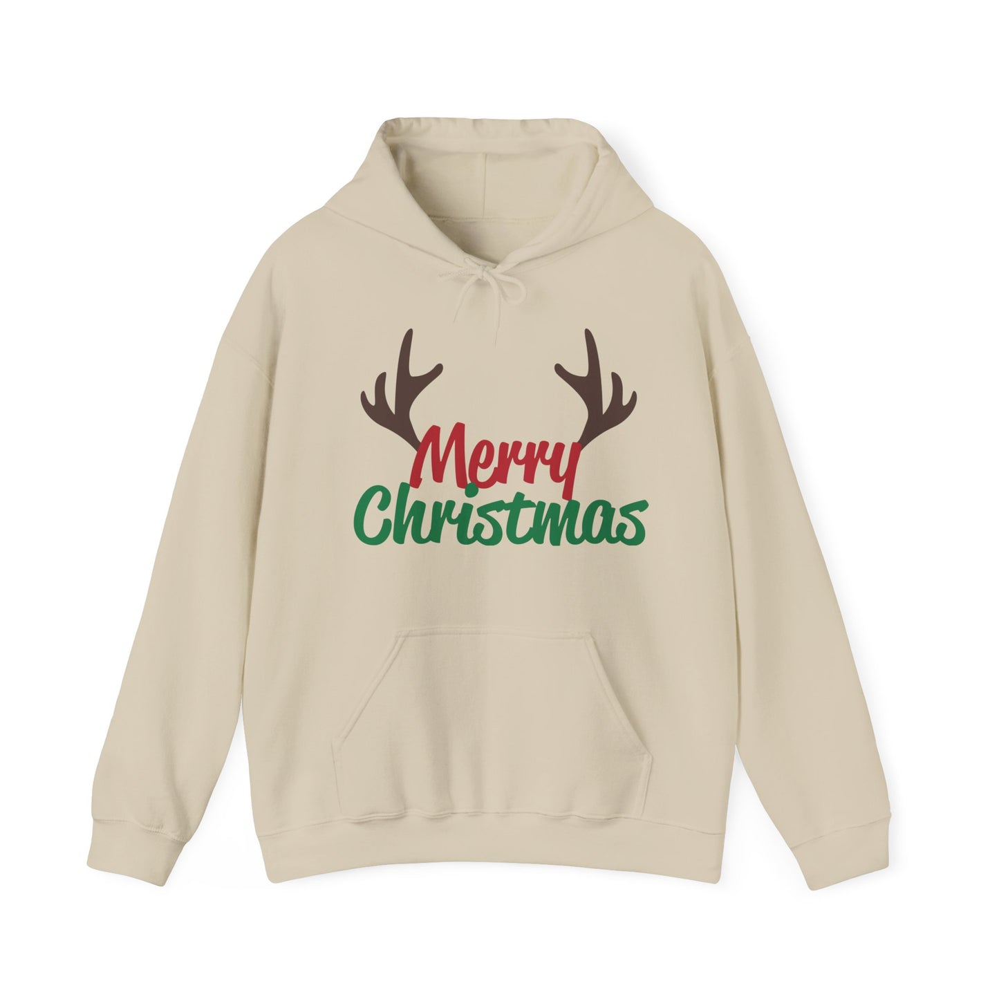 Christmas Unisex Hooded Sweatshirt - Merry Christmas Reindeer Antlers Design