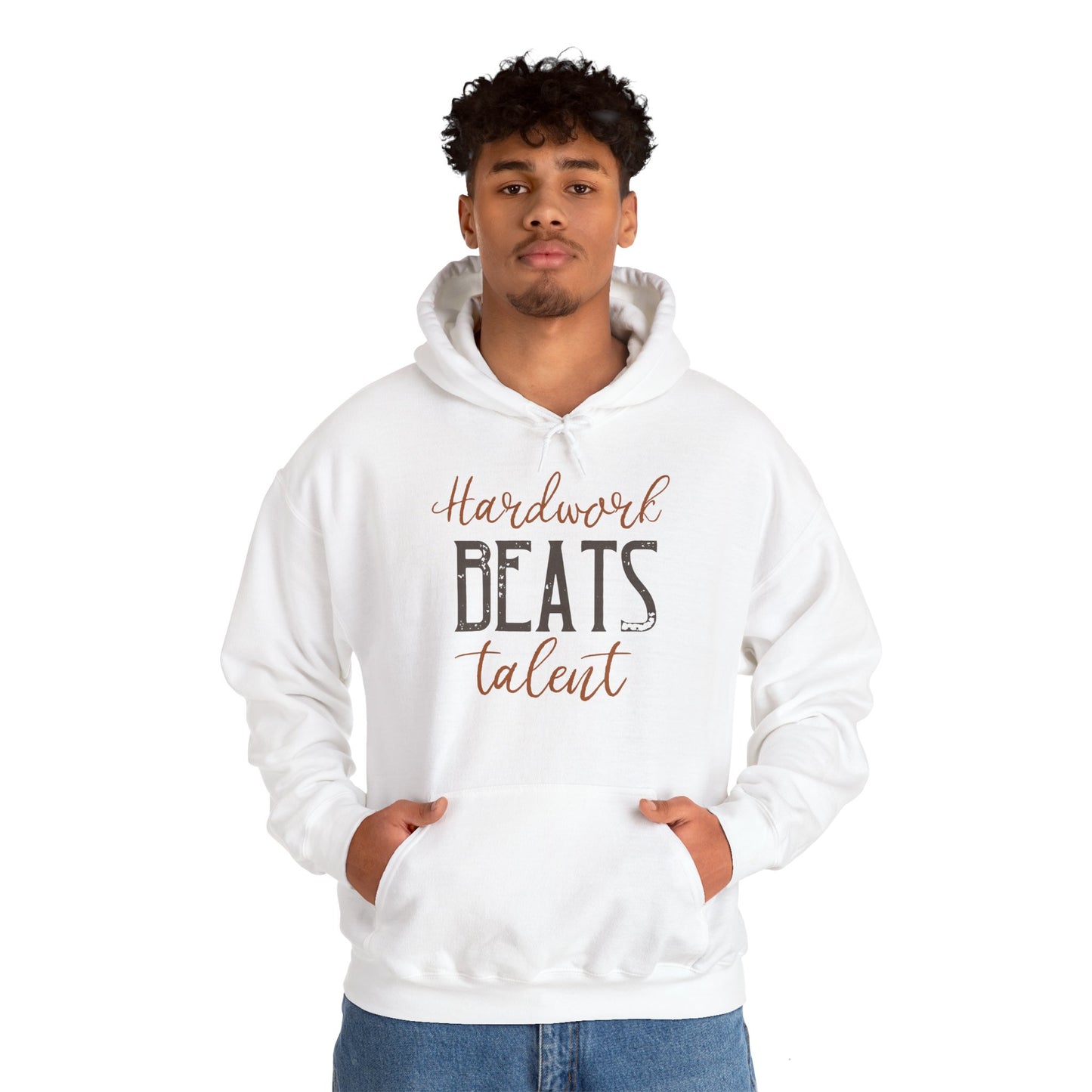 Motivational Unisex Hooded Sweatshirt - Hardwork Beats Talent Design