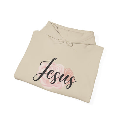 Christian Unisex Hooded Sweatshirt - Jesus and Rose Design