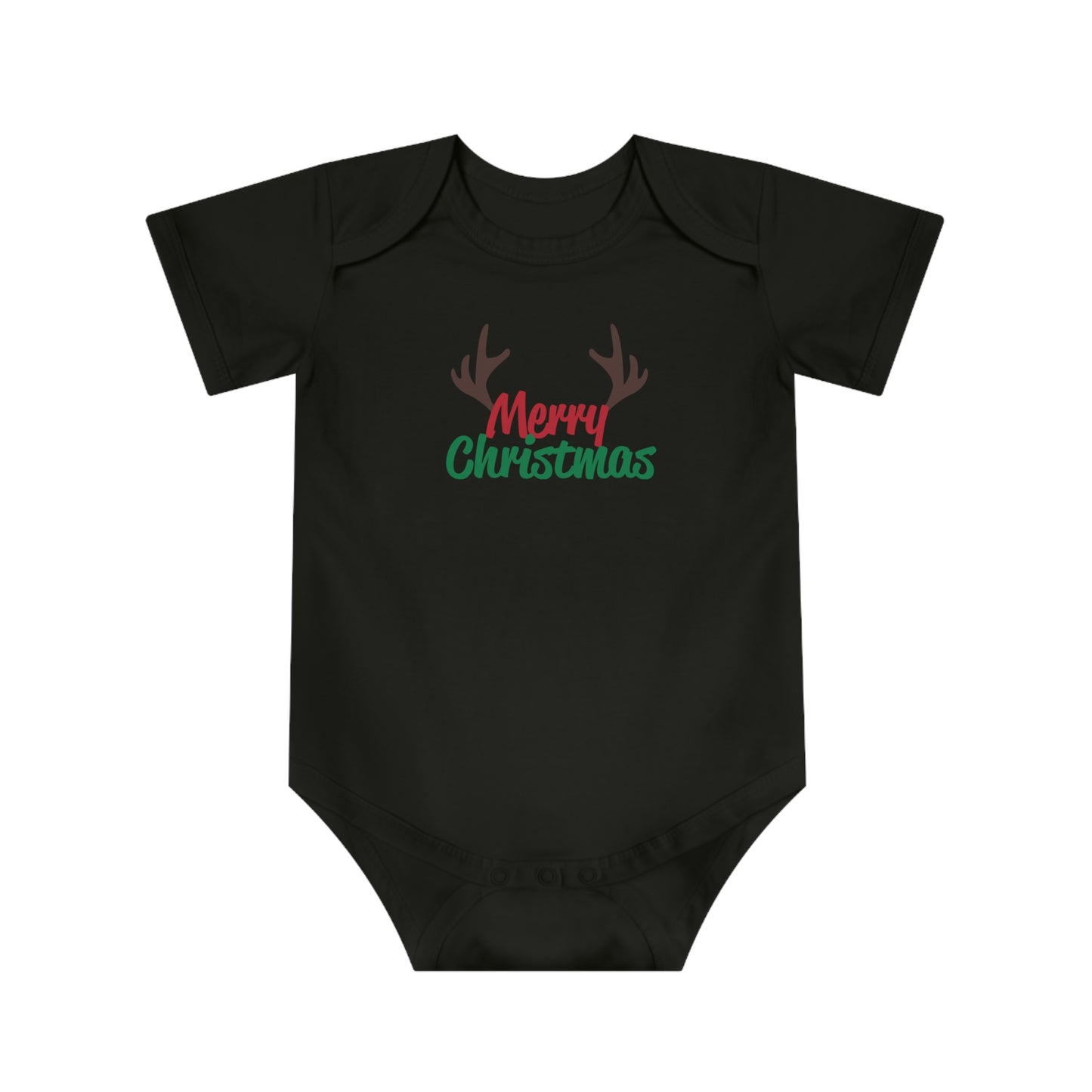 Christmas Baby Bodysuit - Merry Christmas Reindeer Antlers Design