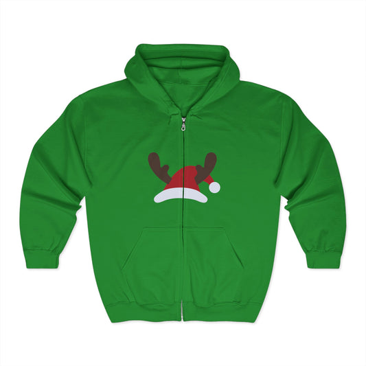 Christmas Unisex Full Zip Hooded Sweatshirt - Santa's Hat Design