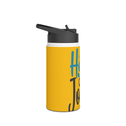 Stainless Steel Water Bottle, Standard Lid - Festive Holly Jolly Design with Yellow Background