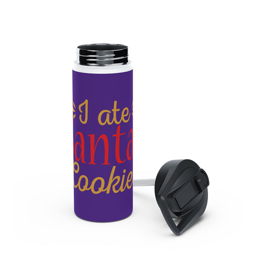 Stainless Steel Water Bottle, Standard Lid - I Ate Santa's Cookies Design with Purple Background