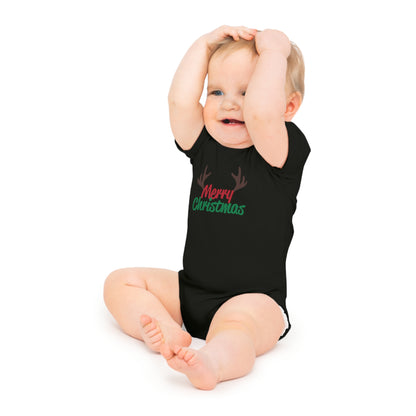 Christmas Baby Bodysuit - Merry Christmas Reindeer Antlers Design