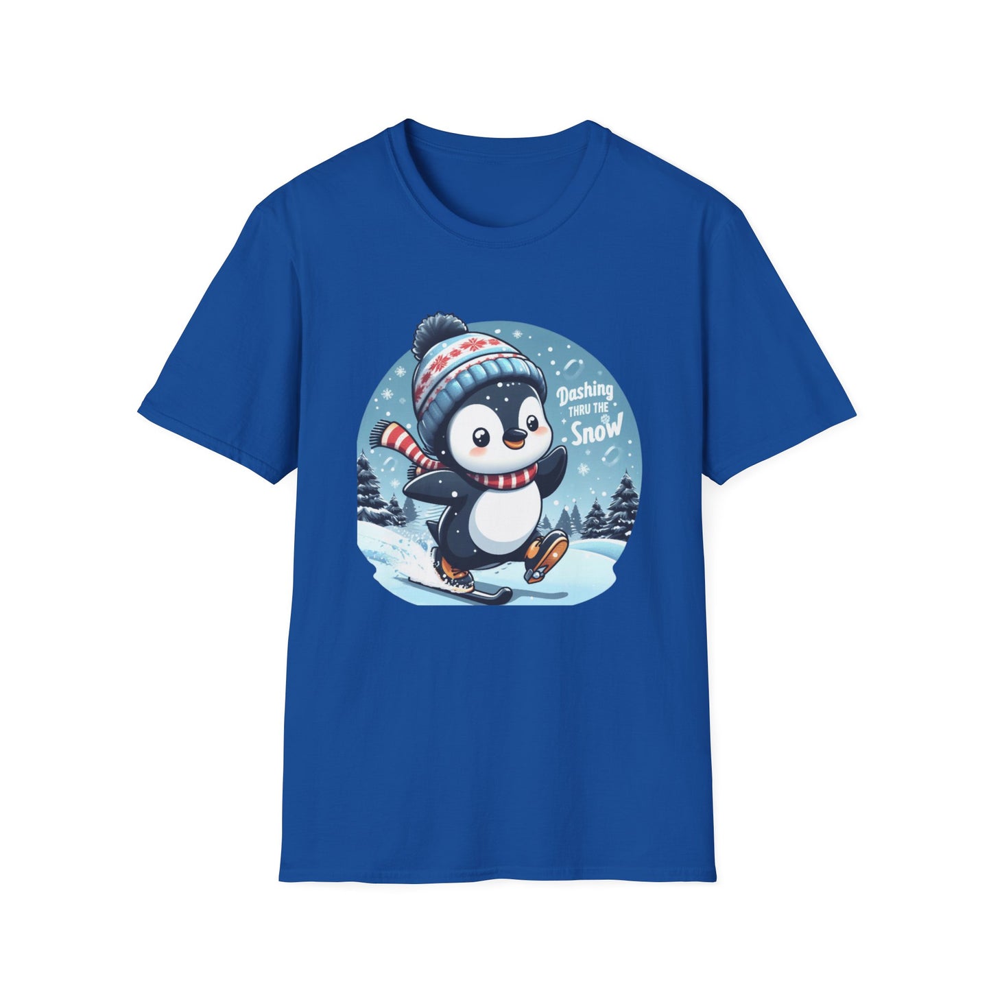 Christmas Unisex T-Shirt - Penguin Dashing Thru The Snow Design