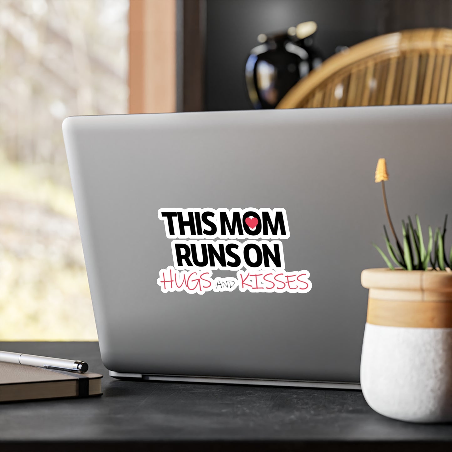 This Mom Runs On Hugs And Kisses Sticker - Motivational Treats