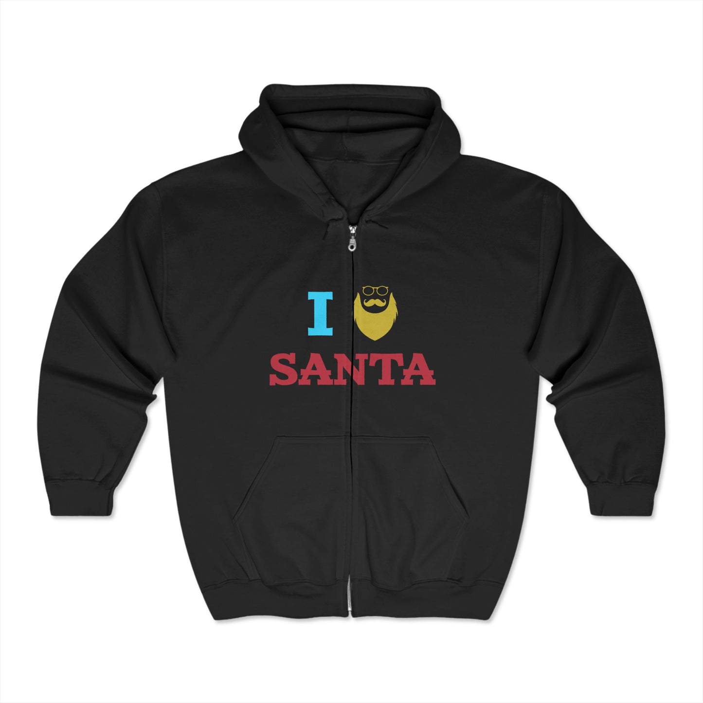 Christmas Unisex Full Zip Hooded Sweatshirt - I Love Santa Design